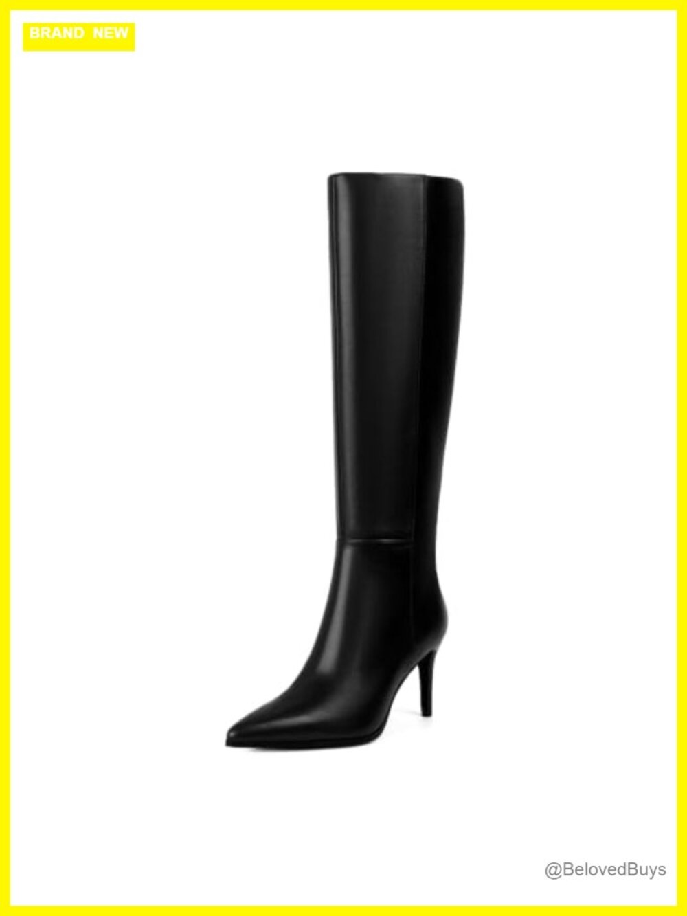 Faux Leather Knee High Stiletto Heel Boots Pointed Toe Side Zip